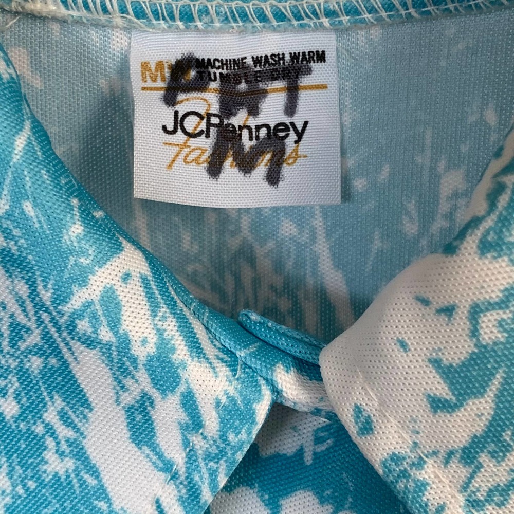 SOLD 70s Polyester Blue Floral Button-Down Sz XS-S - Picture 4 of 5